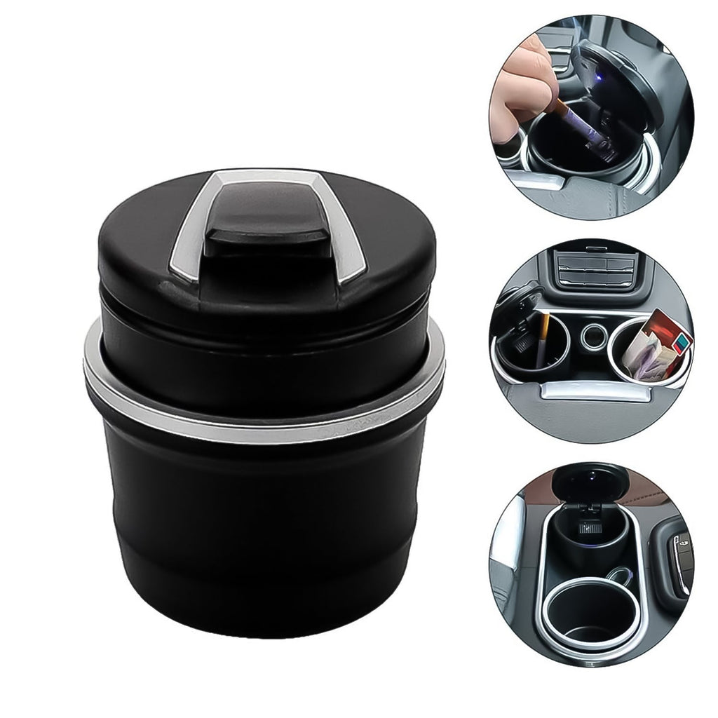 Portable Car Ashtray with Lid – Blue LED Light, Includes Color Box