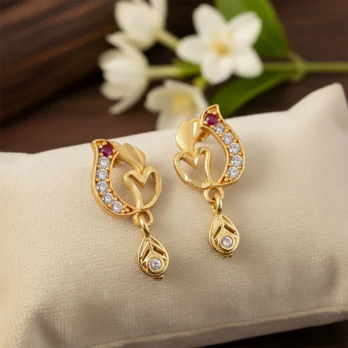 Charming Designer Heart Drop Earrings in Gold Finish