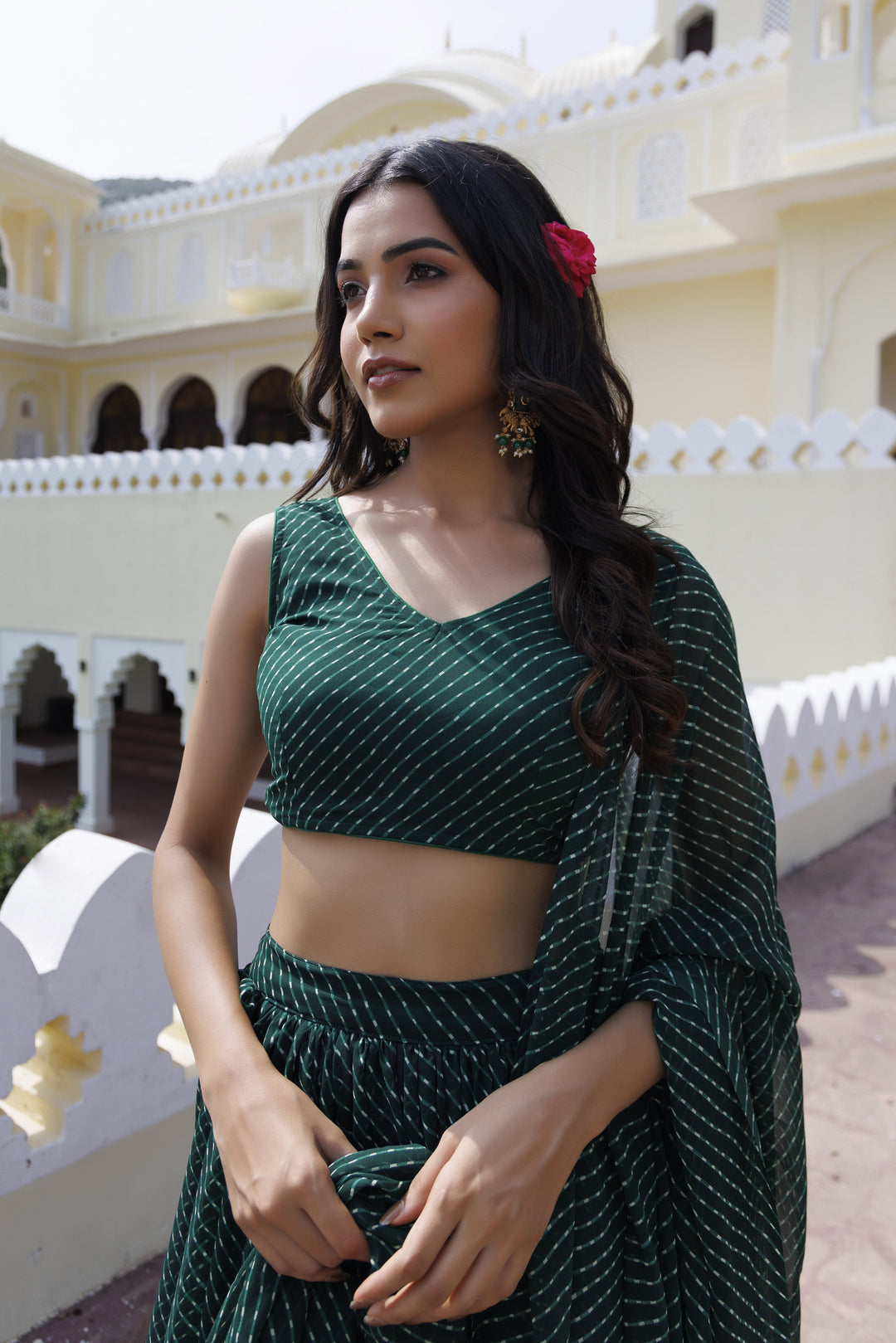 Emerald Green Leheriya Lehenga Set  - By Ragavi - qivii