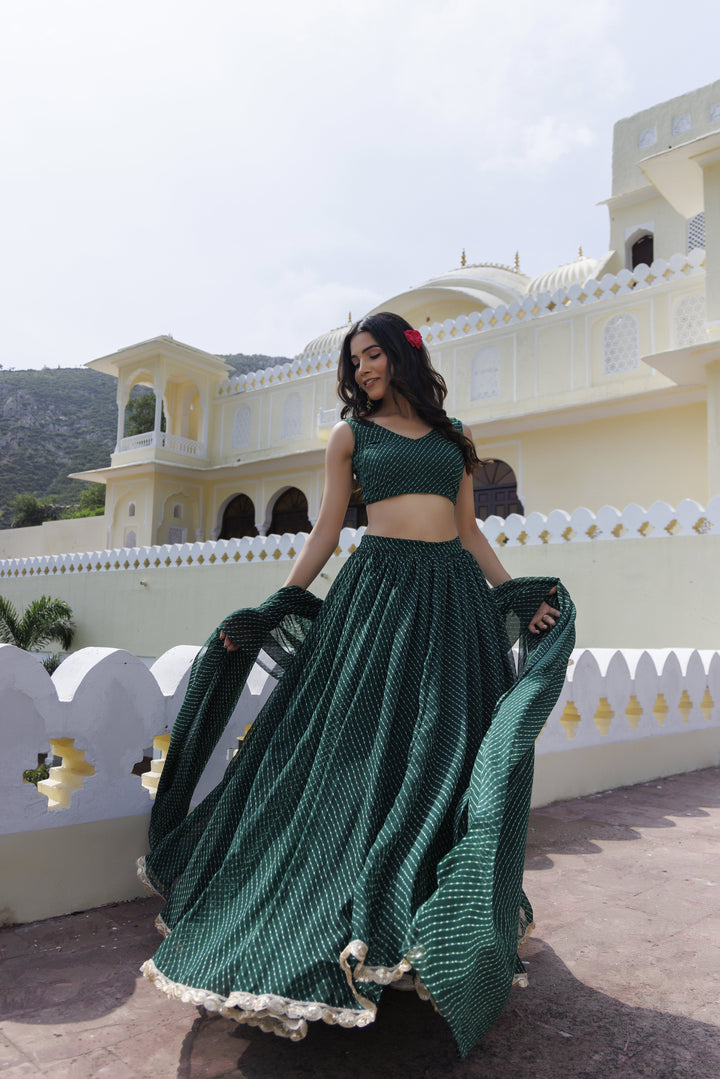 Emerald Green Leheriya Lehenga Set  - By Ragavi - qivii