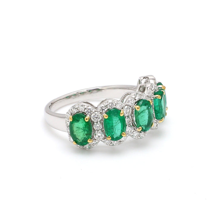 Emerald and Diamond Oval Five Stone Ring - qivii