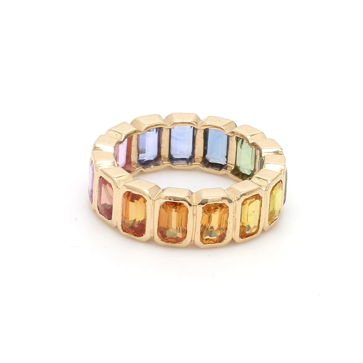 Rainbow Sapphire Octagon Bezel Set Ring - qivii