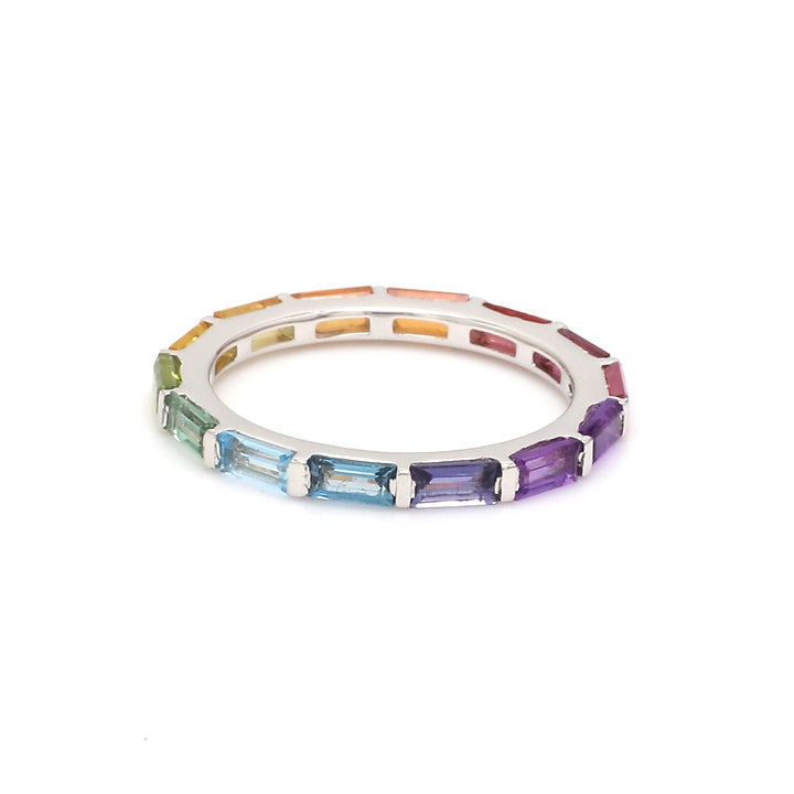 Rainbow Gemstone Horizontal Baguette Ring - qivii