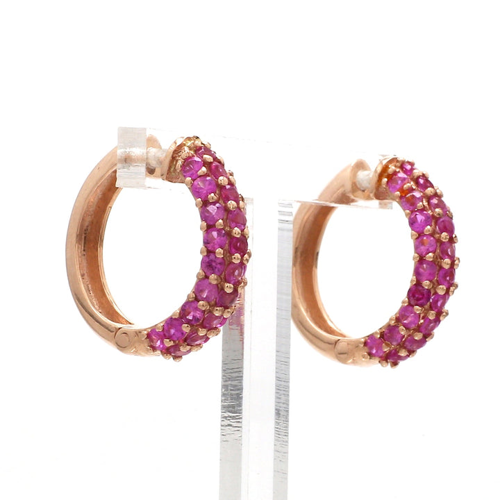 Pink Sapphire Mini Pave Huggies - qivii