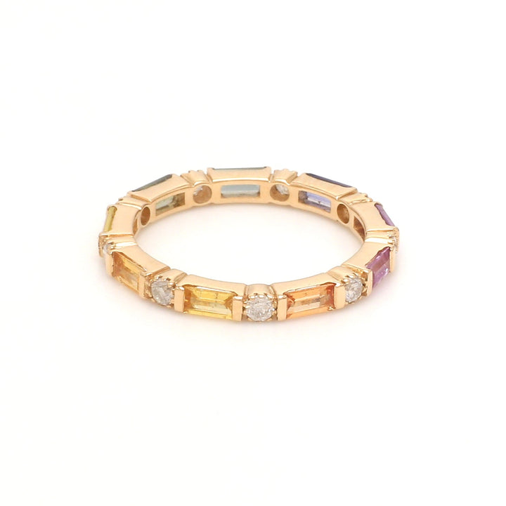 Rainbow Sapphire Baguette Diamond Alternate Ring - qivii