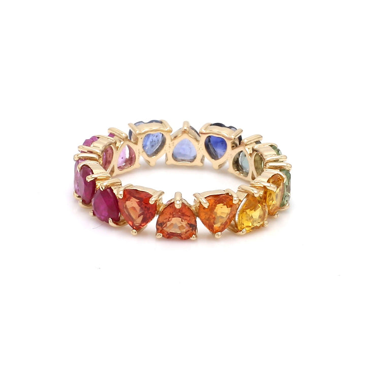 Rainbow Sapphire Prong Set Alternate Heart Ring - qivii