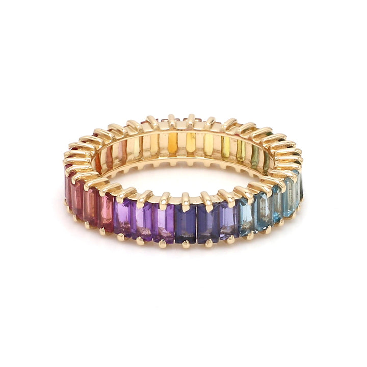 Rainbow Gemstone Vertical Baguette Ring - qivii