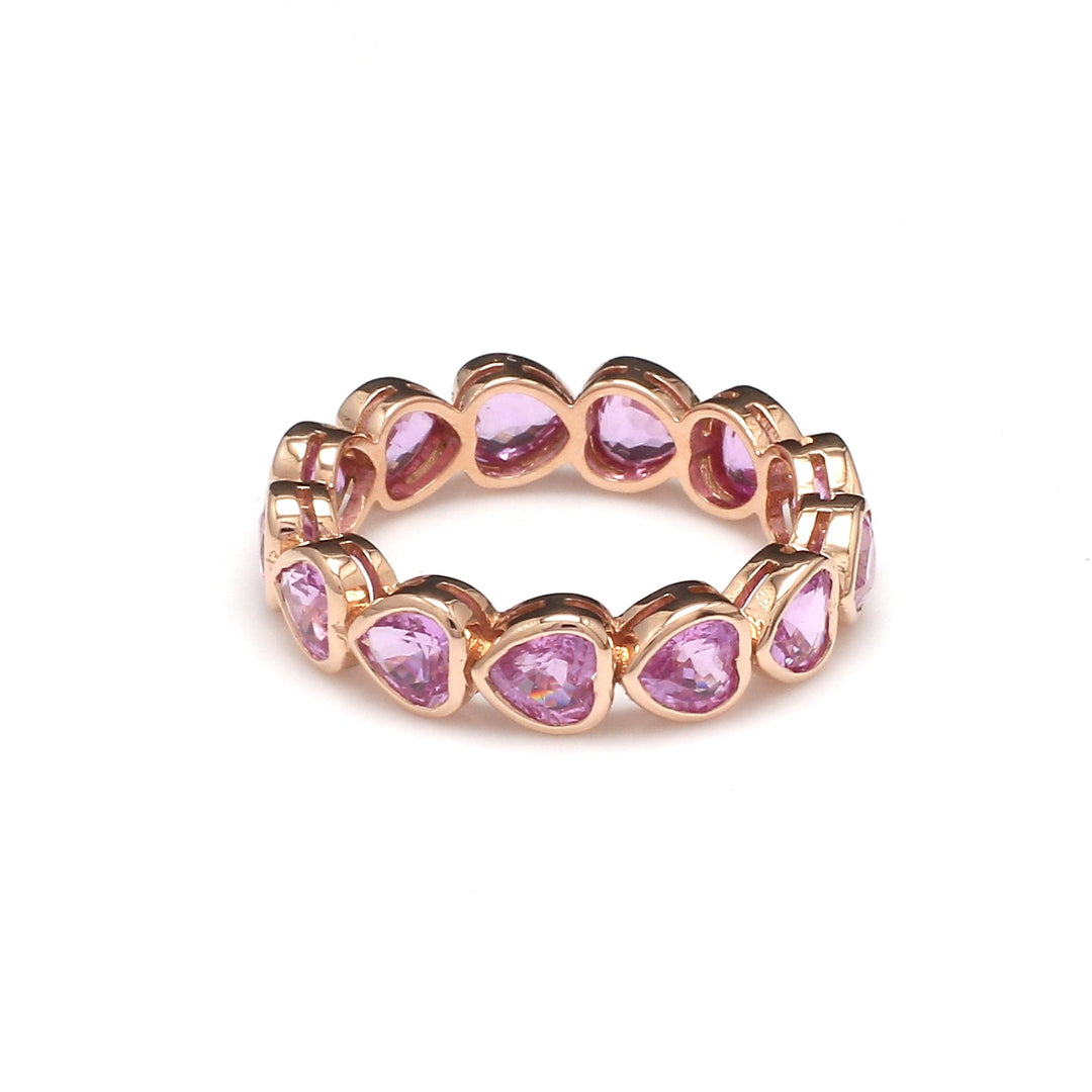 Pink Sapphire Heart Bezel Set East West Ring - qivii