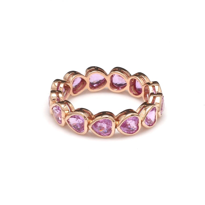Pink Sapphire Heart Bezel Set East West Ring - qivii