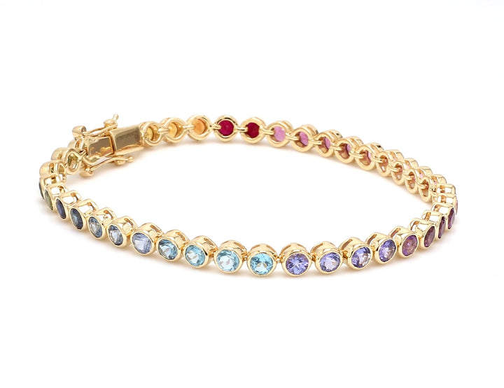 Rainbow Gemstone Round Bezel Set Bracelet - qivii