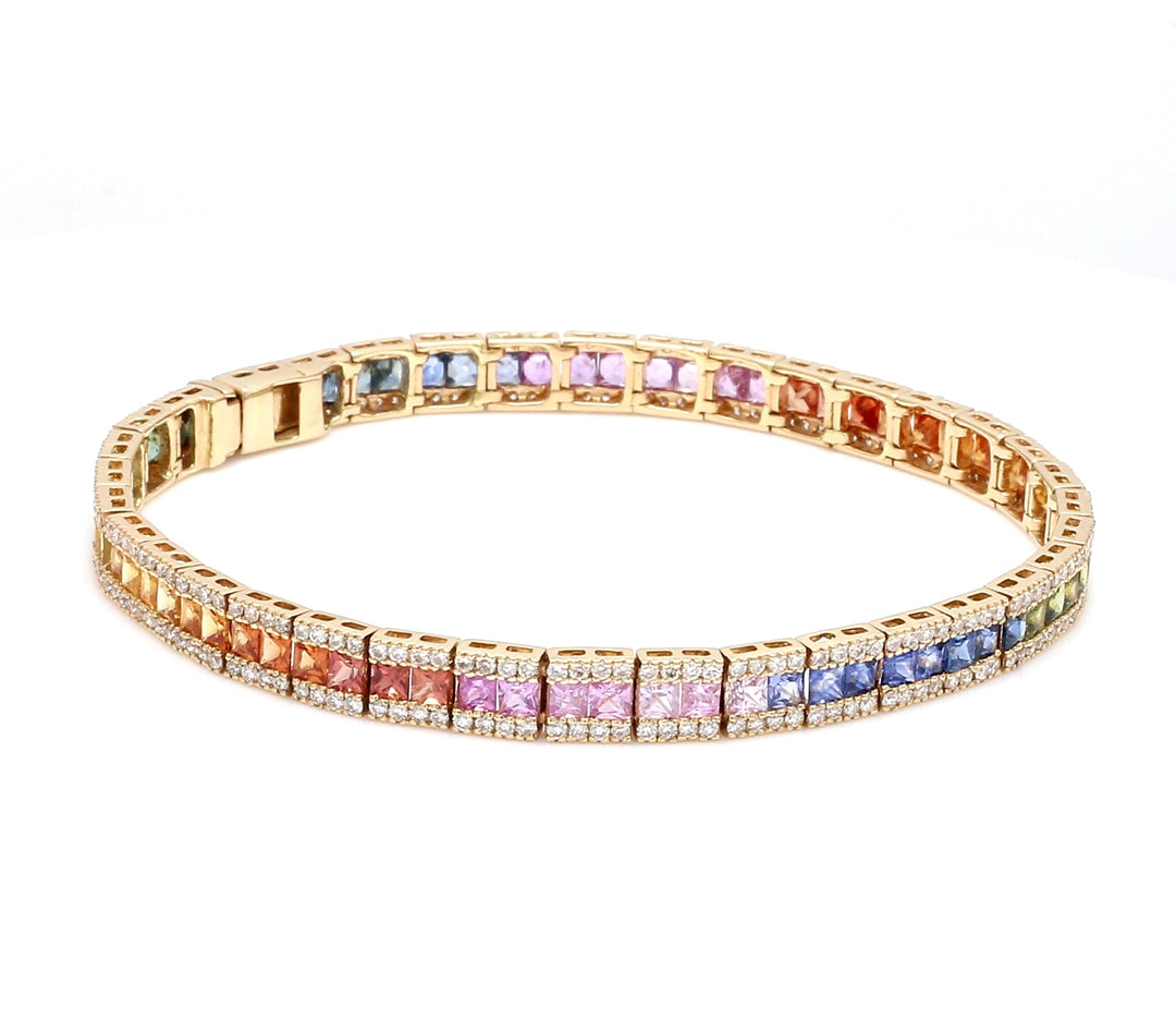 Rainbow Sapphire Princess Cut Diamond Bracelet - qivii