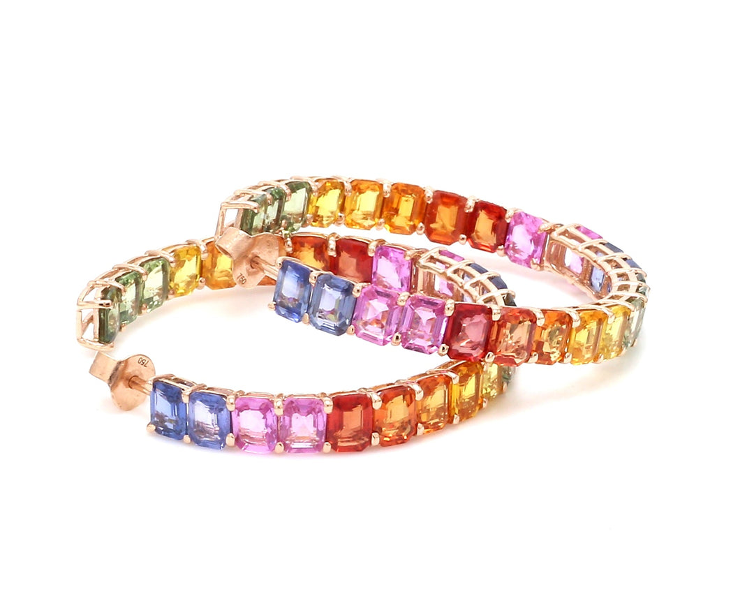 Rainbow Sapphire Big Emerald Cut Hoops - qivii