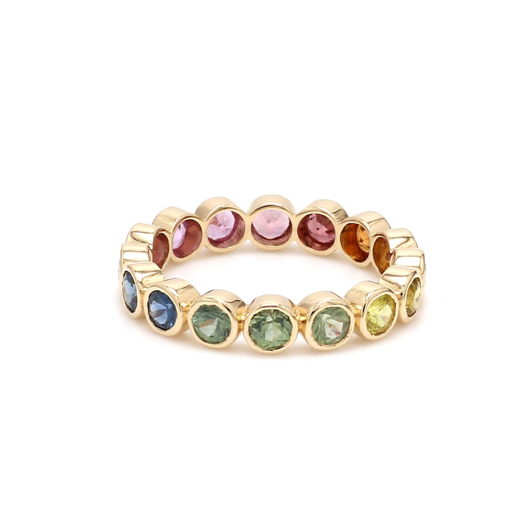 Rainbow Sapphire 3MM Bezel Set ring - qivii