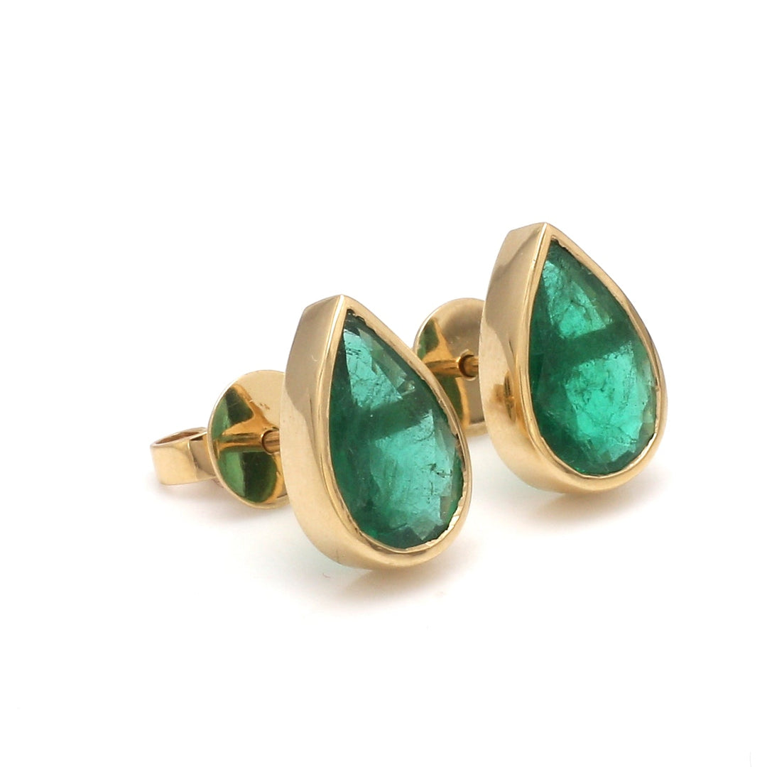 Emerald Pear Bezel Set Studs - qivii