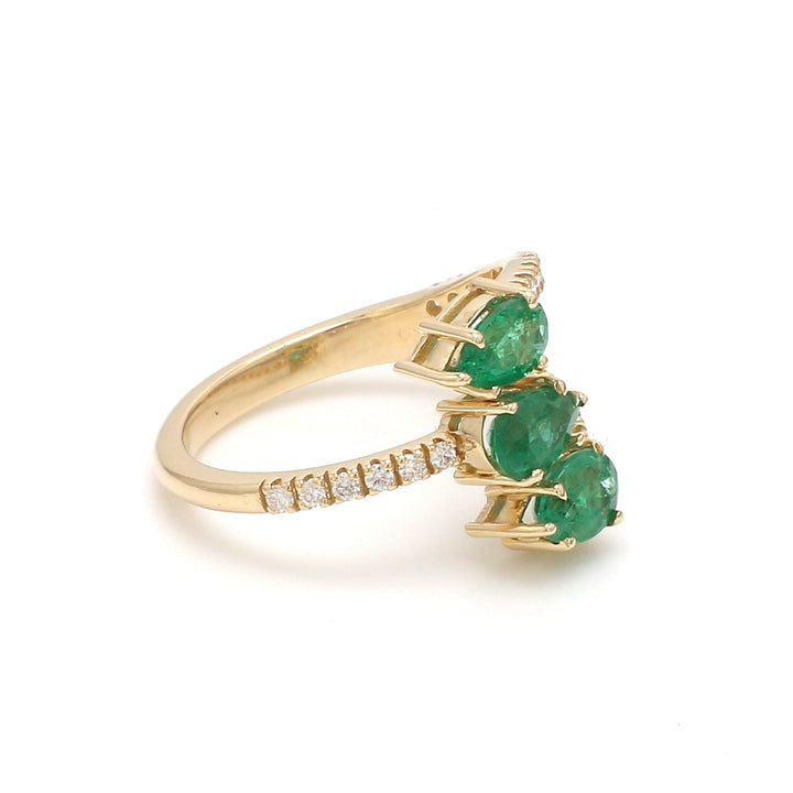 Emerald Three Pear Diamond Ring - qivii