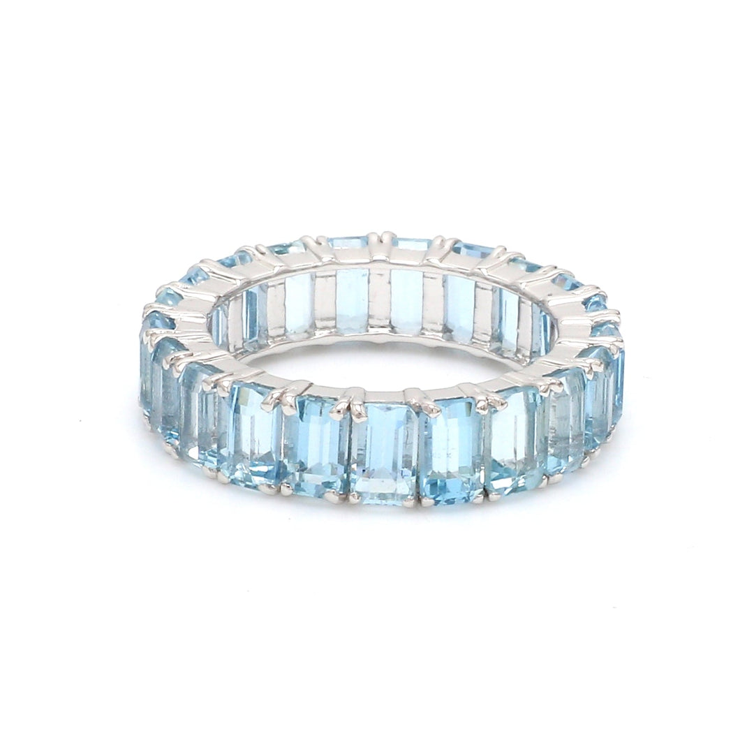 Aquamarine Octagon Eternity Band Ring - qivii
