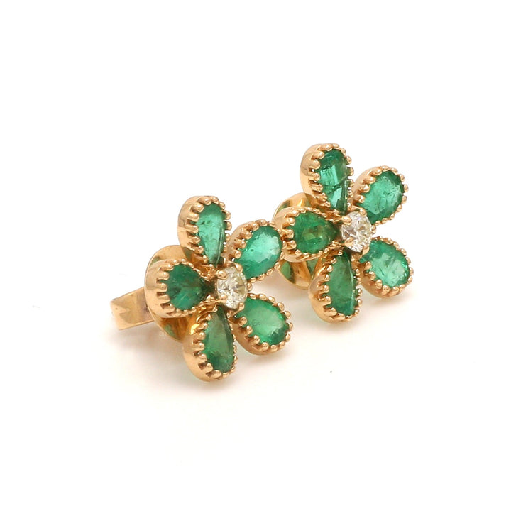 Emerald Pear Cut Diamond Floral Studs - qivii