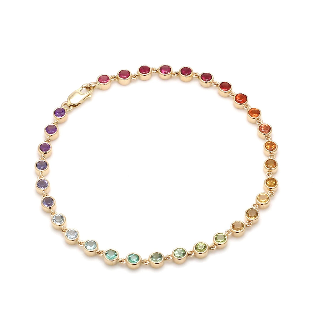 Rainbow Gemstone Round Link Chain Bracelet - qivii
