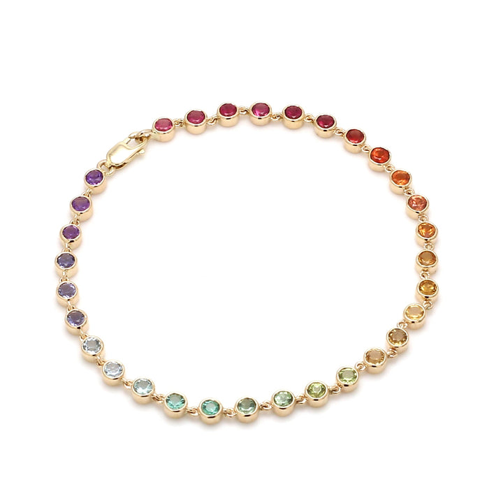 Rainbow Gemstone Round Link Chain Bracelet - qivii