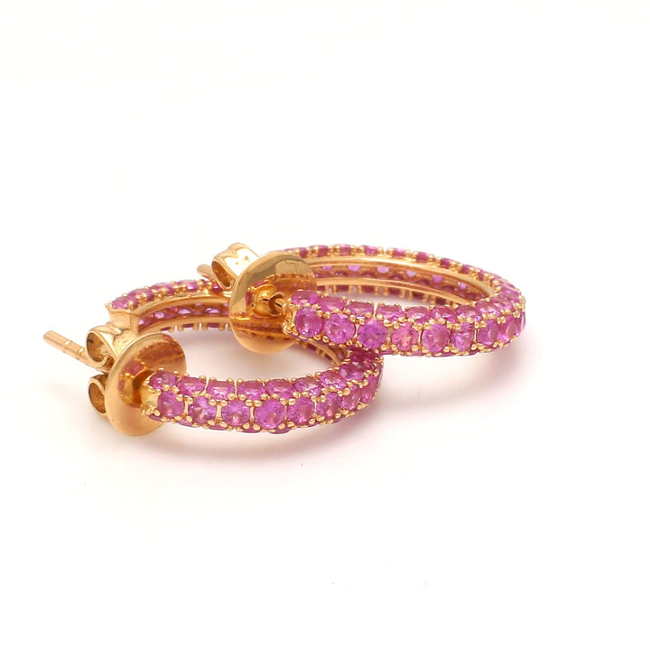 Pink Sapphire Pave Set Small Hoops - qivii