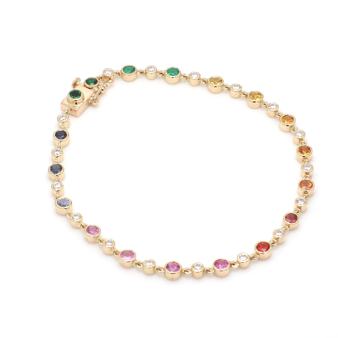 Rainbow Sapphire Round Diamond Link Chain Bracelet - qivii