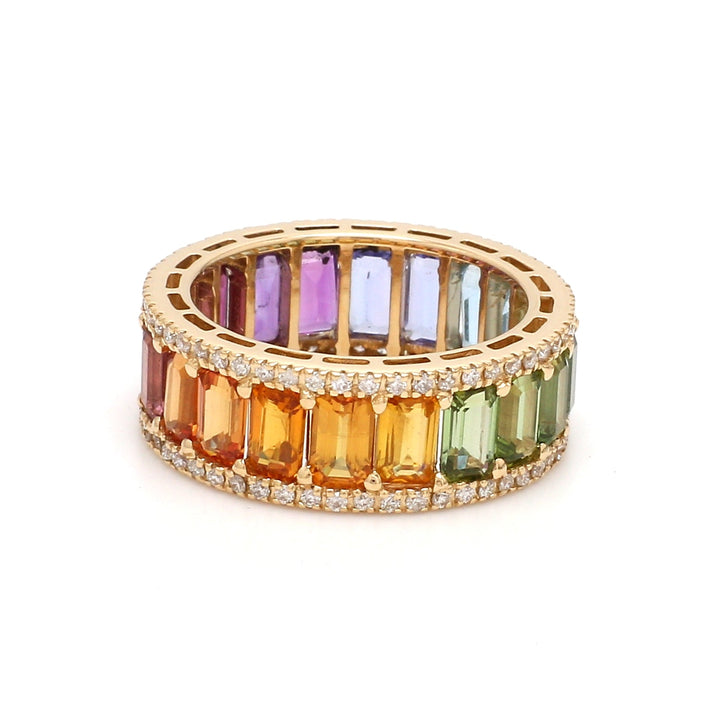 Rainbow Gemstone Octagon and Diamond Ring - qivii