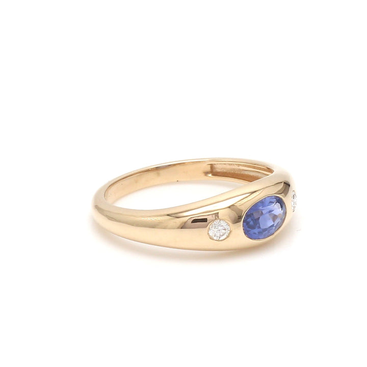 Blue Sapphire Oval Round Diamond Mini Chunky Ring - qivii