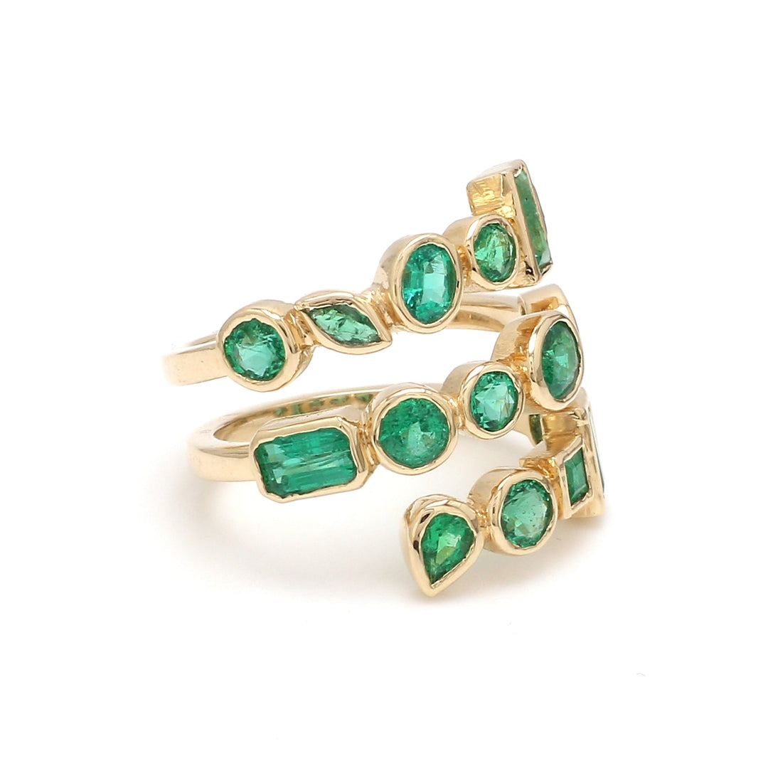 Emerald Mix Shape Bezel Set Spiral Ring - qivii