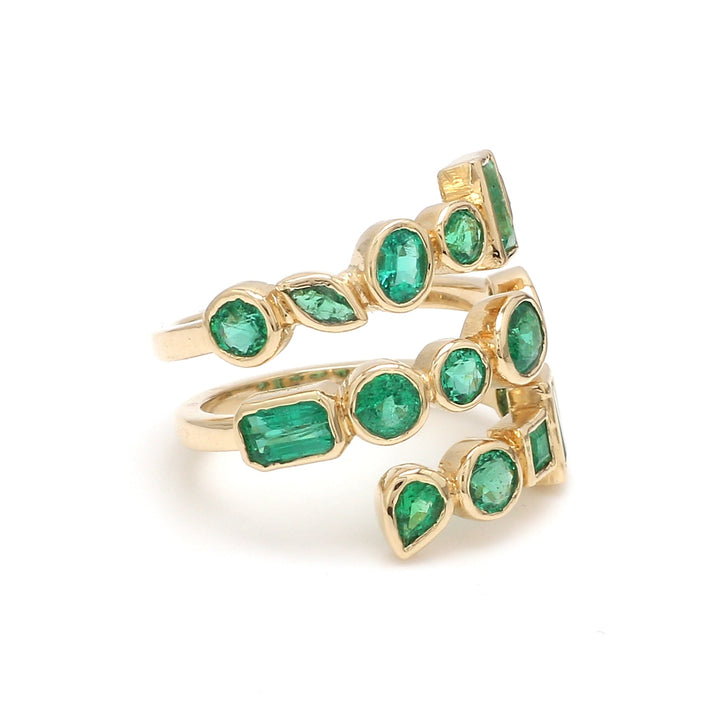 Emerald Mix Shape Bezel Set Spiral Ring - qivii