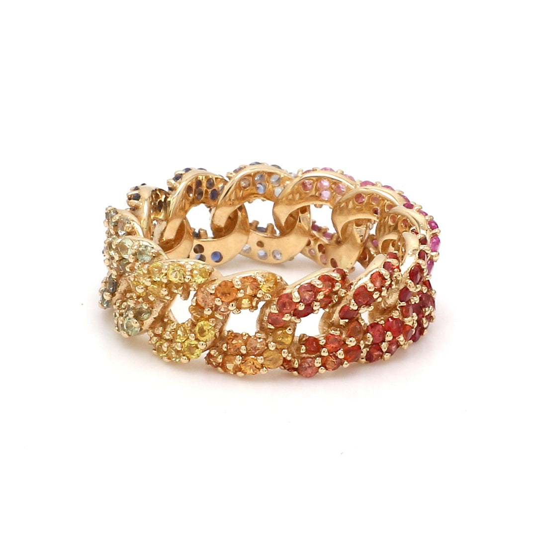 Rainbow Sapphire Cuban Chain Ring - qivii