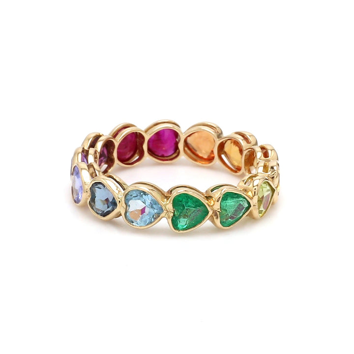 Rainbow Gemstone Heart Bezel Set Ring - qivii