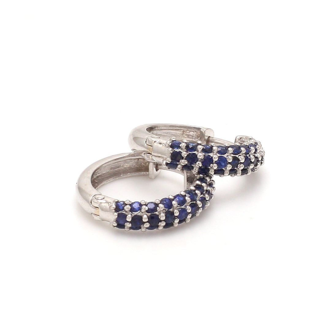 Blue Sapphire Mini Pave Huggies - qivii