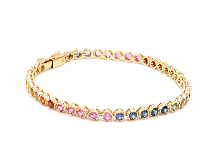 Rainbow Sapphire Round Bezel Set Bracelet - qivii