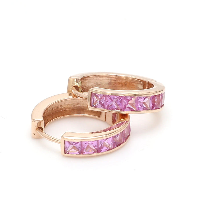 Pink Sapphire Princess Cut Huggies - qivii