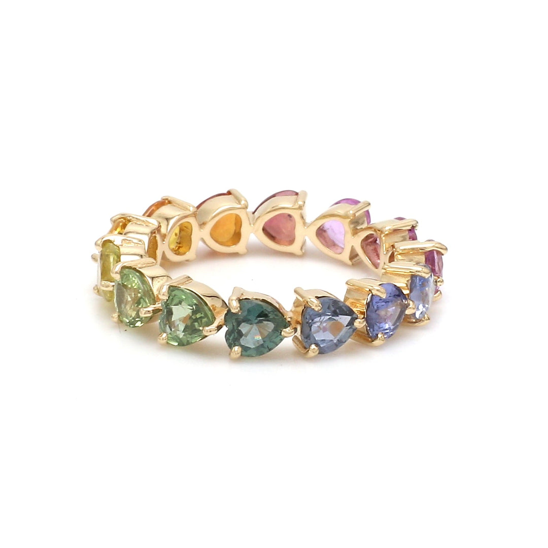 Rainbow Sapphire East West Heart Ring - qivii