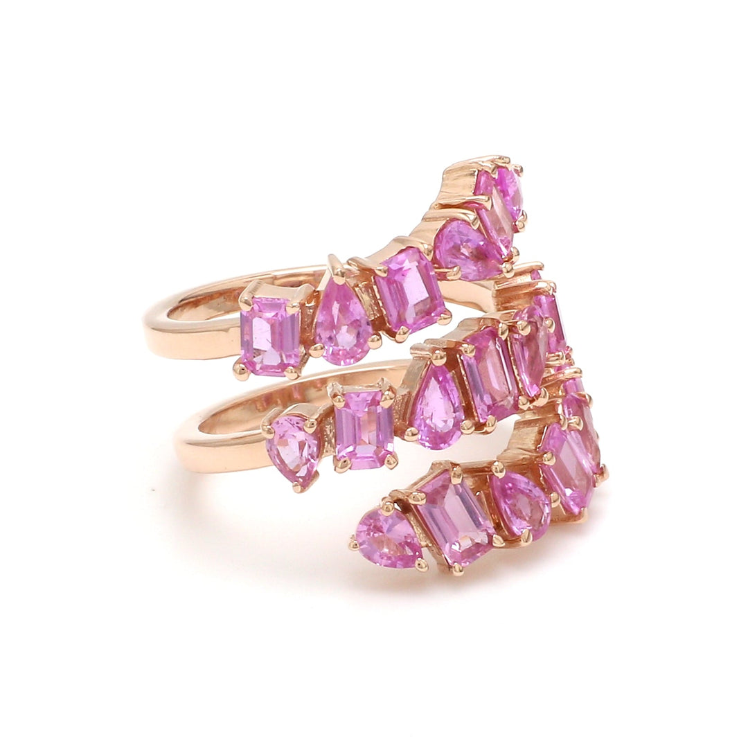 Pink Sapphire Mix Shape Spiral Ring - qivii