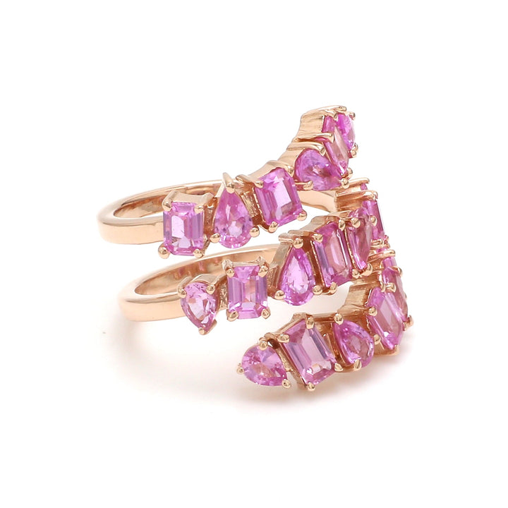 Pink Sapphire Mix Shape Spiral Ring - qivii