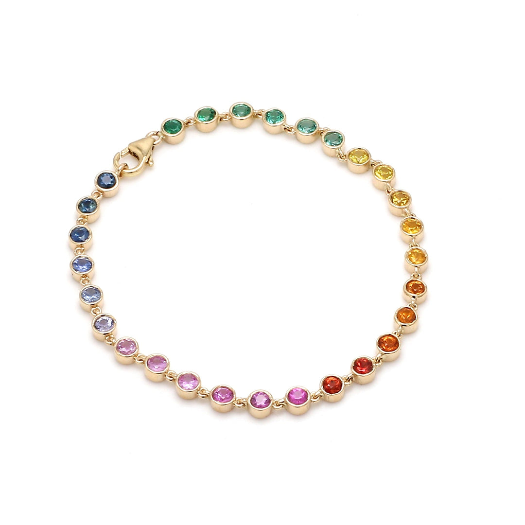 Rainbow Sapphire Emerald Link Chain Bracelet - qivii