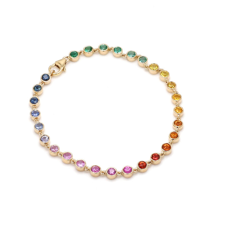 Rainbow Sapphire Emerald Link Chain Bracelet - qivii