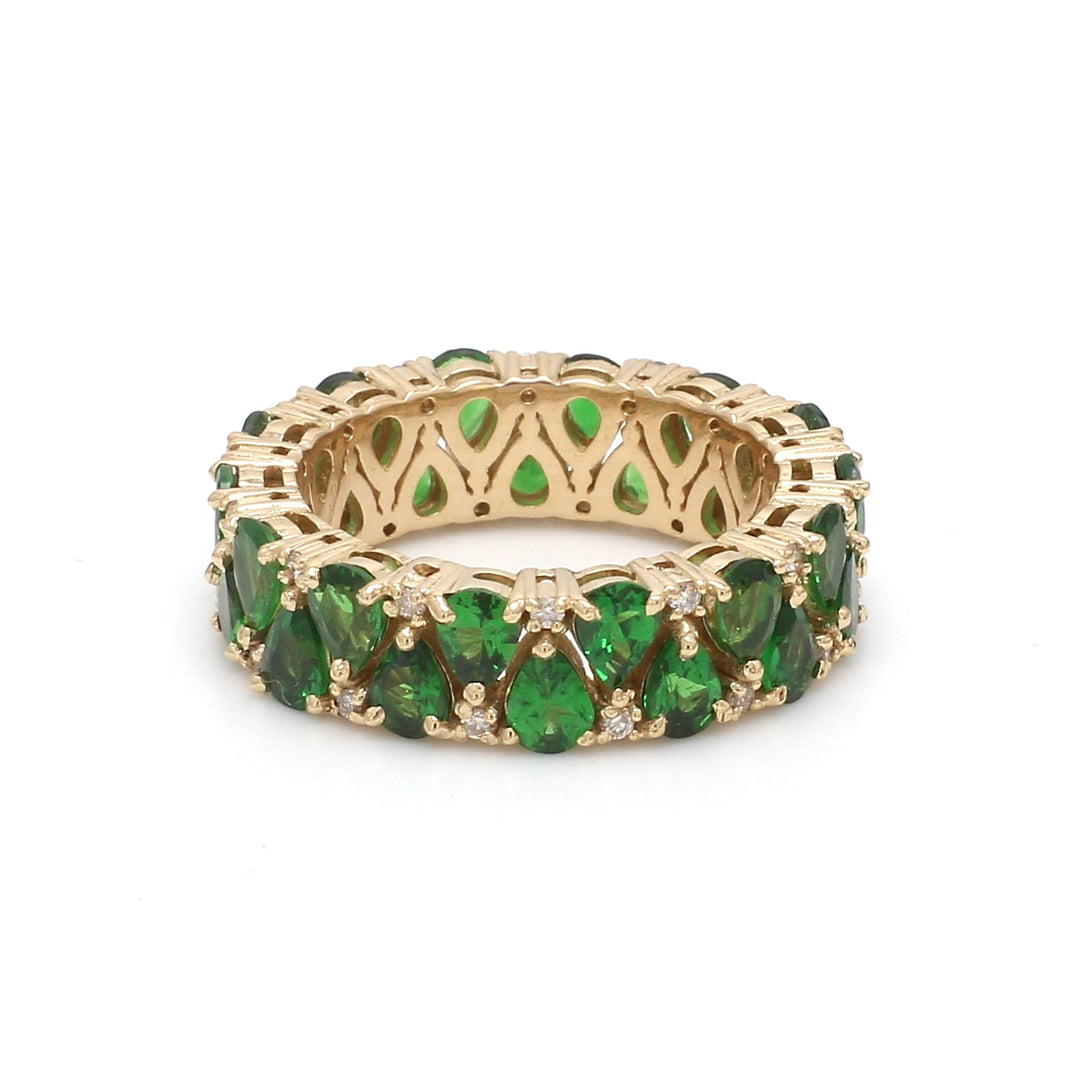Tsavorite Pear and Diamond Ring - qivii