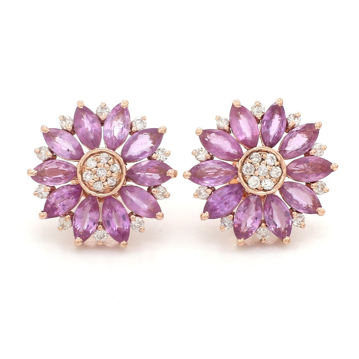 Pink Sapphire Marquise Flower Studs - qivii