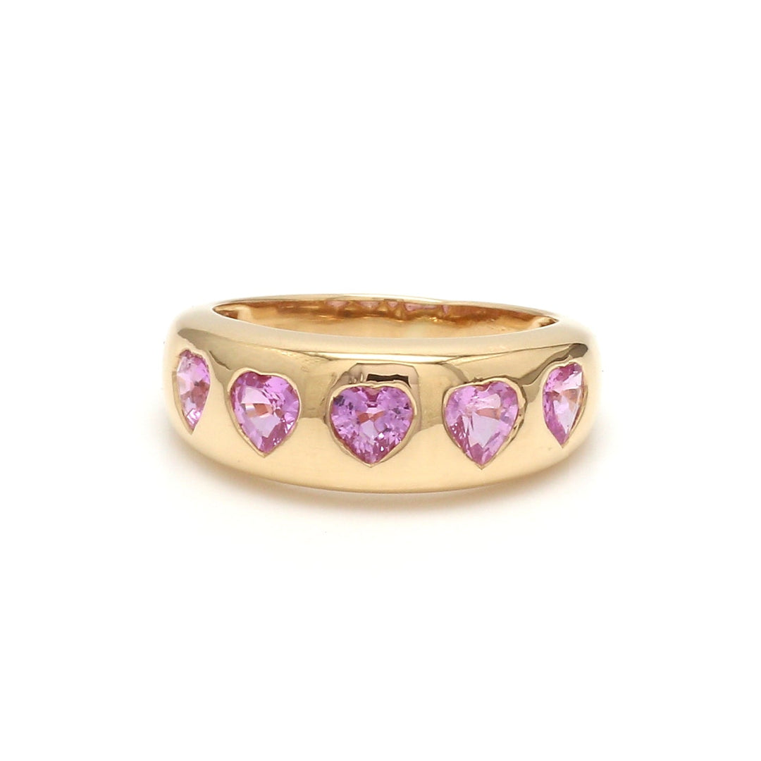Pink Sapphire Five Heart Chunky Ring - qivii