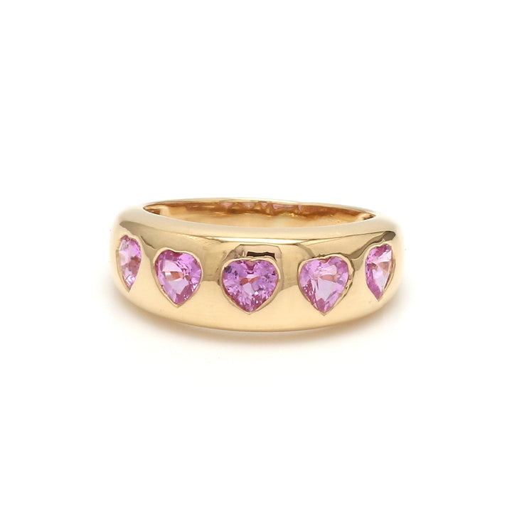 Pink Sapphire Five Heart Chunky Ring - qivii