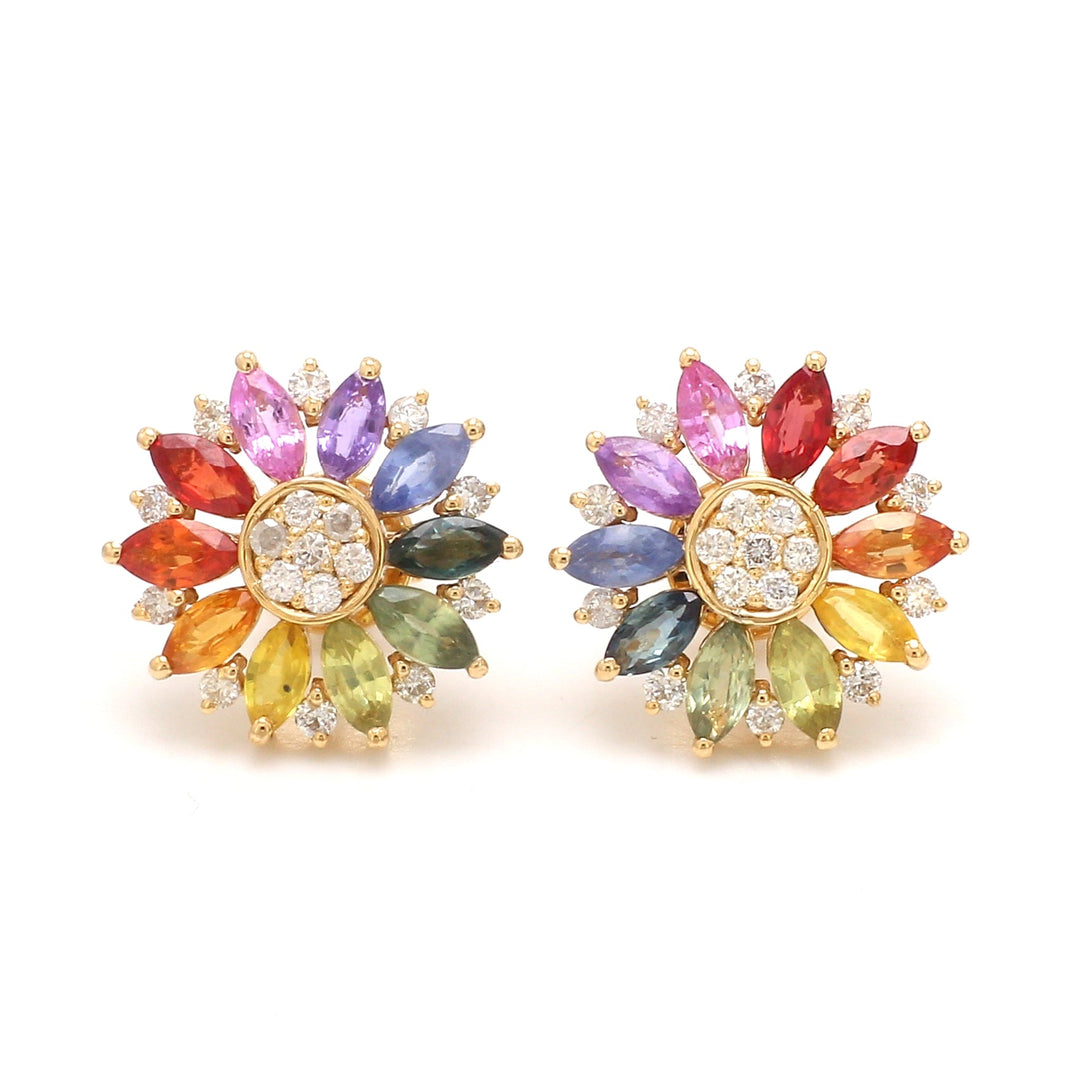 Rainbow Sapphire Marquise and Diamond Studs - qivii