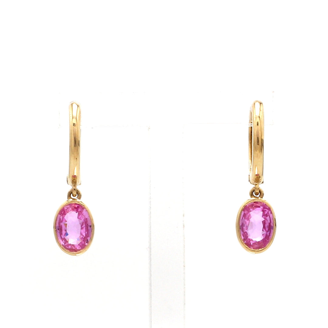 Pink Sapphire Bezel Set Oval Mini Earrings - qivii