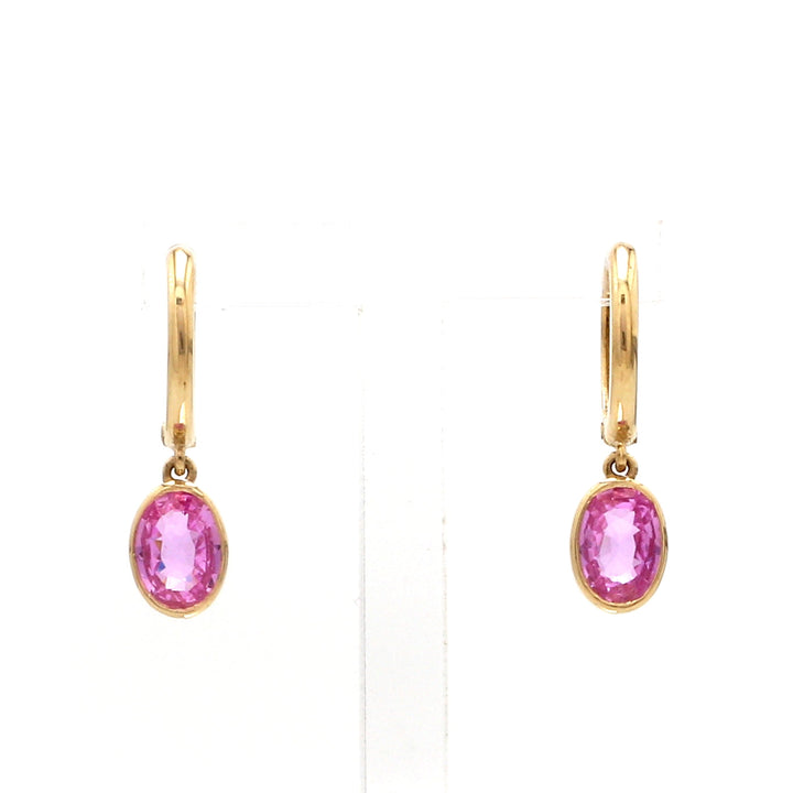 Pink Sapphire Bezel Set Oval Mini Earrings - qivii