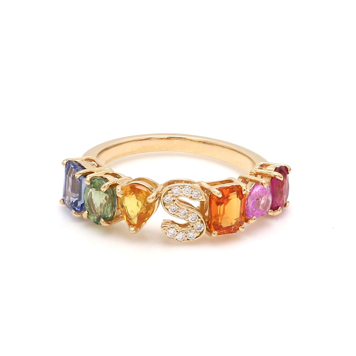 Rainbow Sapphire Initial Ring - qivii