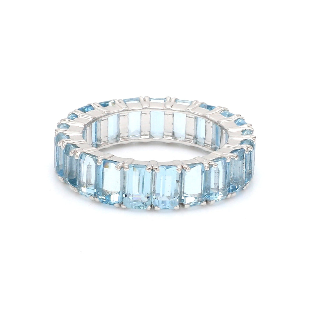 Aquamarine Octagon Eternity Band Ring - qivii