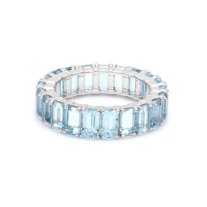 Aquamarine Octagon Eternity Band Ring - qivii