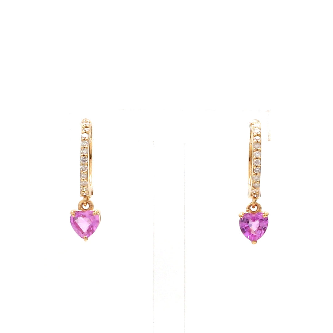 Pink Sapphire Heart Mini Huggie Earrings - qivii